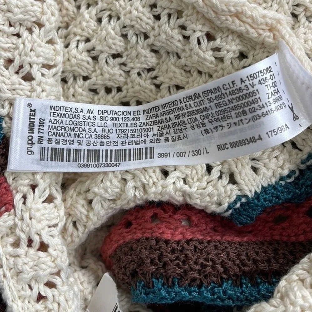 ZARA MULTICOLOR CROCHET KNIT CROP TANK TOP SIZE L NWT‎